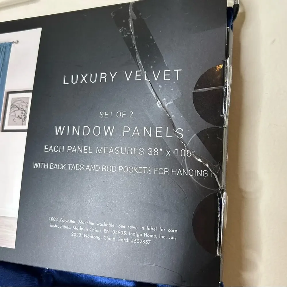 Rachel Zoe Royal Blue Luxury Velvet Window Curtain Set 2 Panel 38x108 Rod Pocket